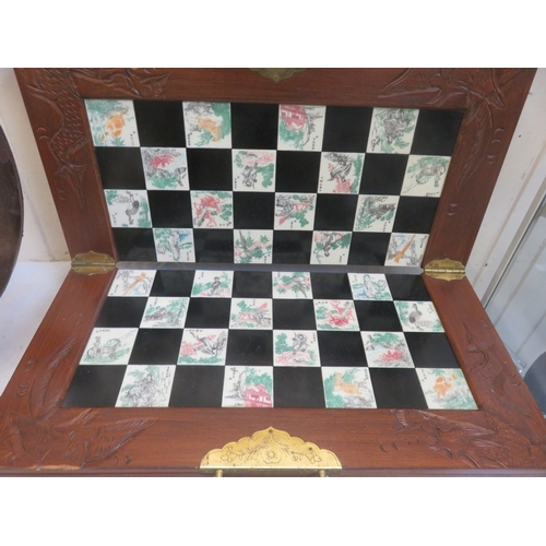 362 - Chinese Folding Chess Set with Resin Pieces in Hardwood Case