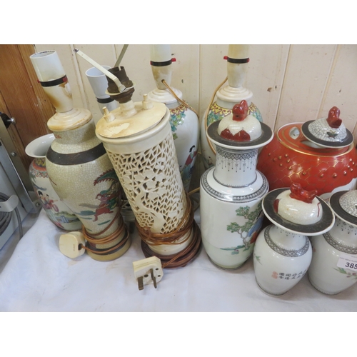 385 - Ten Oriental Vases and Converted Table Lamps