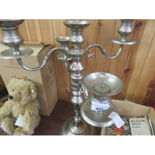 405 - Large White Metal Candelabra