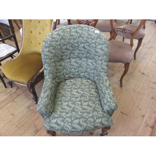 415 - Victorian Green Upholstered Button Back Chair