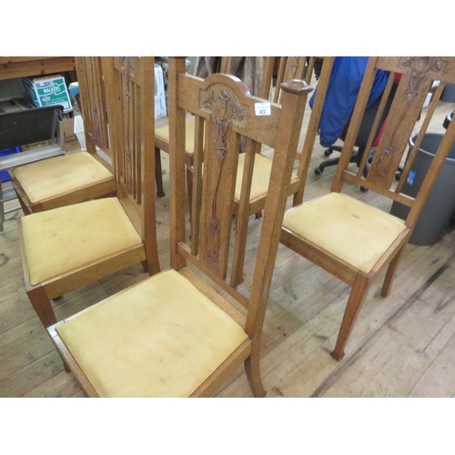 422 - Set of six Carved Blonde Oak Art Nouveau Style Dining Chairs