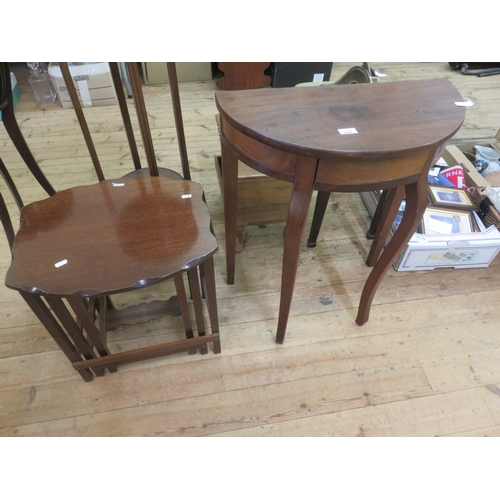 424 - Mahogany Half Circle Table and Nest of Three Tables