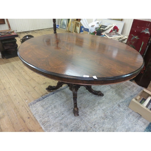 428 - Victorian Mahogany Oval Tilt Top Breakfast Table on Triple Support