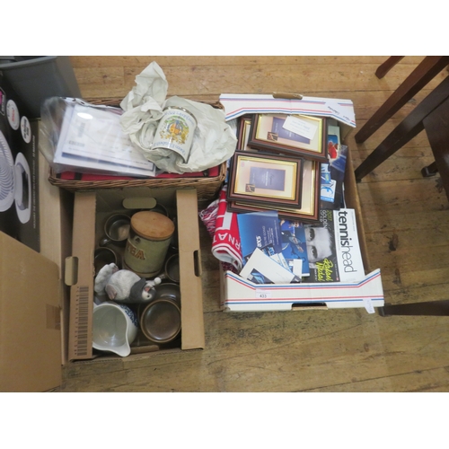 433 - Seven Boxes: Shredder, Electric Fans, Tennis Tickets, Magazines, Garden Ornaments etc.