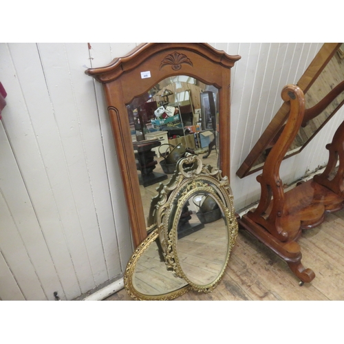 446 - Three Gilt Oval Mirrors and large Oak Framed Mirror