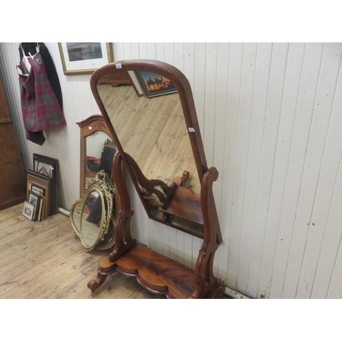 447 - Large Victorian Flame Mahogany Cheval Mirror