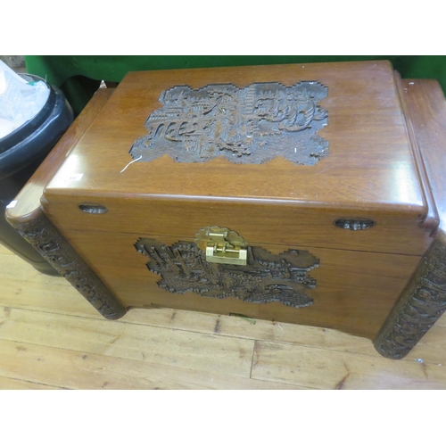 455 - Large Carved Locking Camphor wood chest