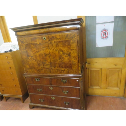 457 - Antique Walnut Secretaire Cabinet on Four Drawer Chest