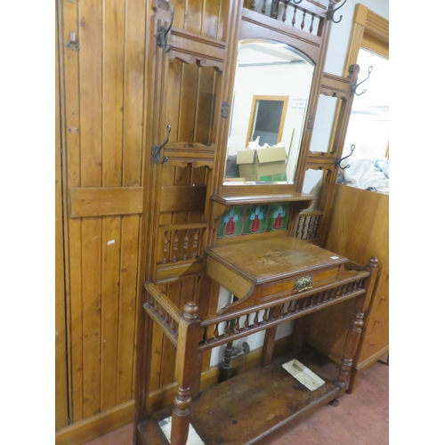 459 - Large Oak Hallstand with mirror and tiling