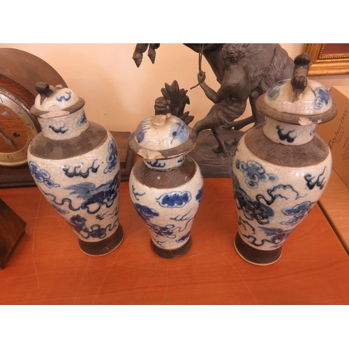 165 - Seven Pieces of Oriental Blue and White Ware (In Poor Condition)