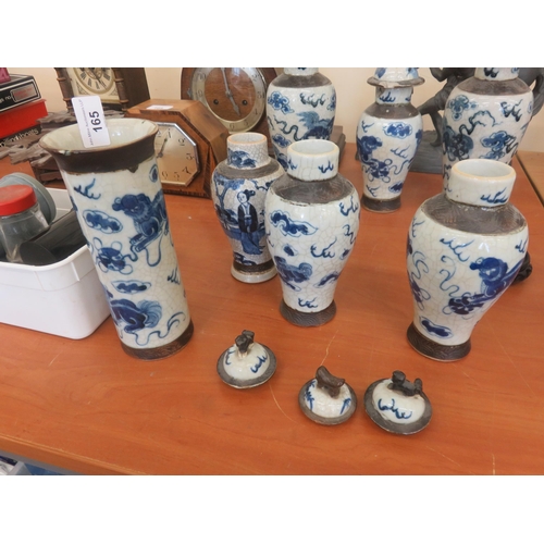 165 - Seven Pieces of Oriental Blue and White Ware (In Poor Condition)