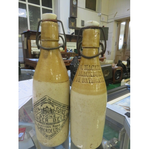 381 - Box of Bric-a-brac Including Ginger Beer Bottles, Mantel Clock and Cast Iron Pot