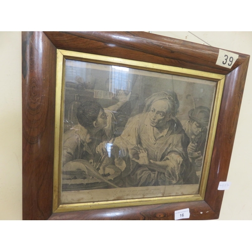 16 - Antique Italian Engraving in Rosewood Frame