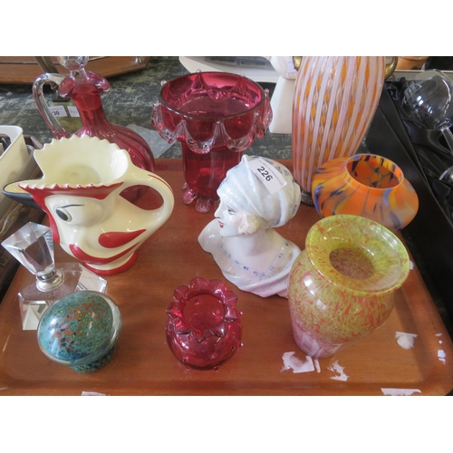 226 - Tray with coloured Glass and two pieces of Continental Ceramics