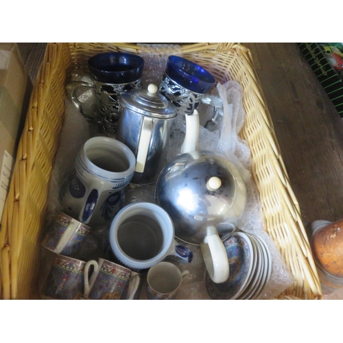 259 - Basket with Teaset and Plated items