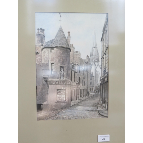 26 - Framed Watercolour of Wallace Tower by J.A. Sutherland