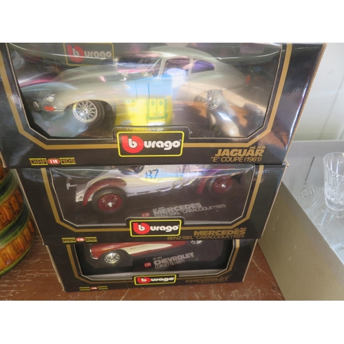 330 - Three Boxed Bburago Cars, Jaguar, Mercedes and Chevrolet