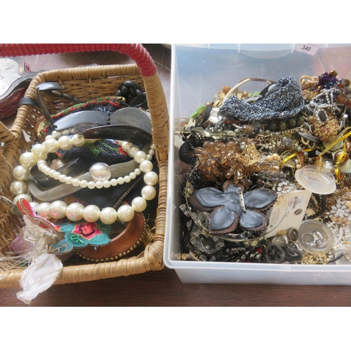 340 - Box and Basket of Costume Jewellery