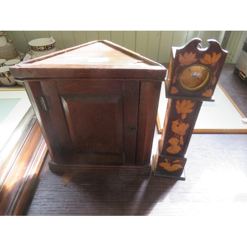 348 - Small Corner Wall Cabinet and Pokerwork Clock