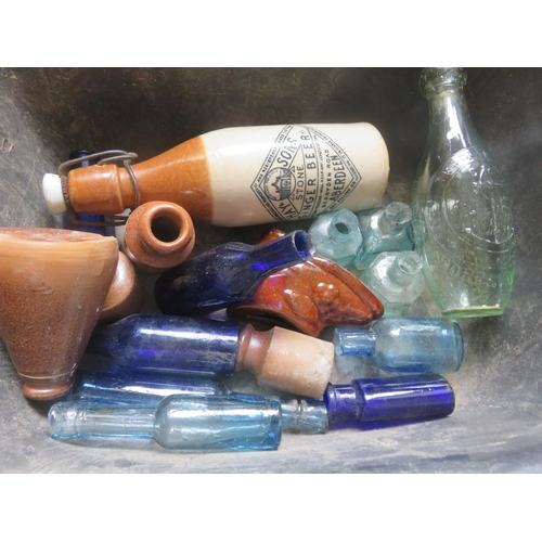 359 - Tub with various Bottles, Ginger Beer, Ink and Poison