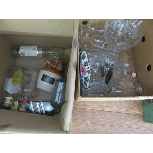 364 - Two boxes of Empty Whisky Bottles, Glass, Caps