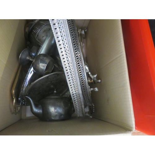 366 - Box of Silver Plated Trays, Plates, Bud Vases etc.