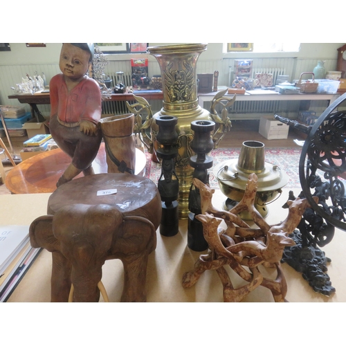 376 - Wooden Golf Figure, African Carvings, Brassware etc