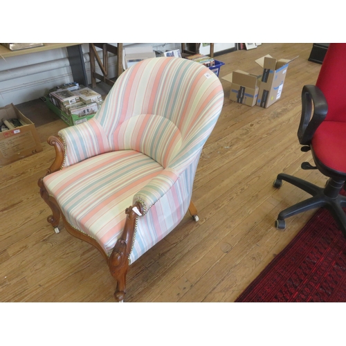 382 - Victorian Walnut Framed Upholstered Tub Chair