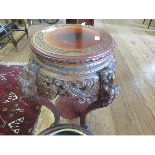 390 - Heavily Carved Oriental Occasional Table