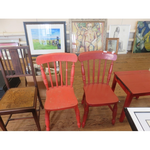 398 - Three pieces of Red Painted Furniture and one other