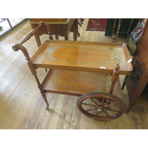 404 - Vintage Brass Inlaid two tier Trolley