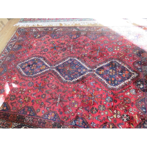 420 - Middle Eastern Rug on Red Ground, Three Medallion Pattern A/F