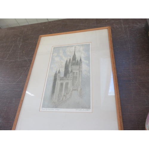 56 - Coloured Etching - Tower of Marischal College - signed Kenneth M. Still