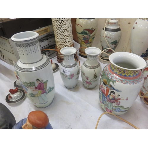 385 - Ten Oriental Vases and Converted Table Lamps