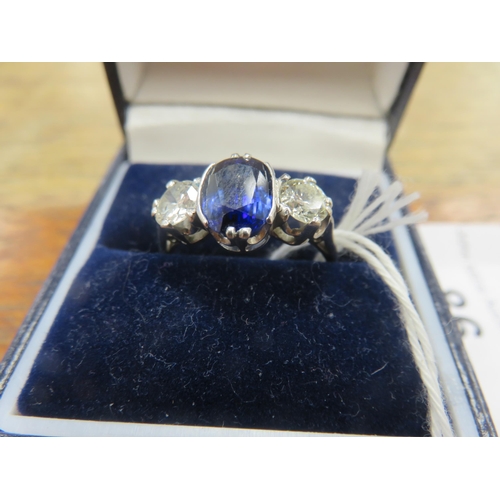 86 - Sapphire and Two Stone Diamond on Platinum Dress Ring