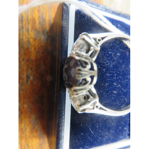 86 - Sapphire and Two Stone Diamond on Platinum Dress Ring