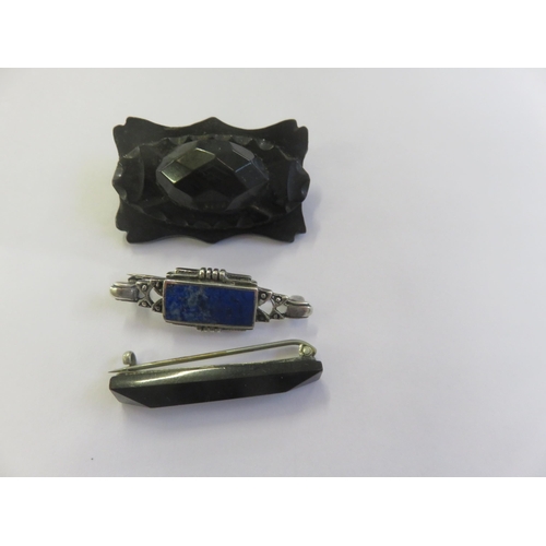 1 - Two pieces of Whitby Jet and large Silver Brooch