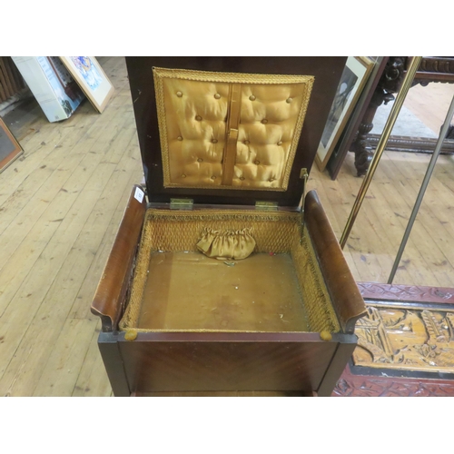 13 - Stained Wood Work Table, Hinged Lid and Drawer Below