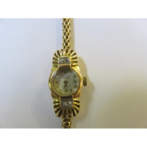 20 - Sarcar 18ct. Gold (Face and Bracelet) Cocktail/Evening Watch, Diamond Inset, 19g Gross weight