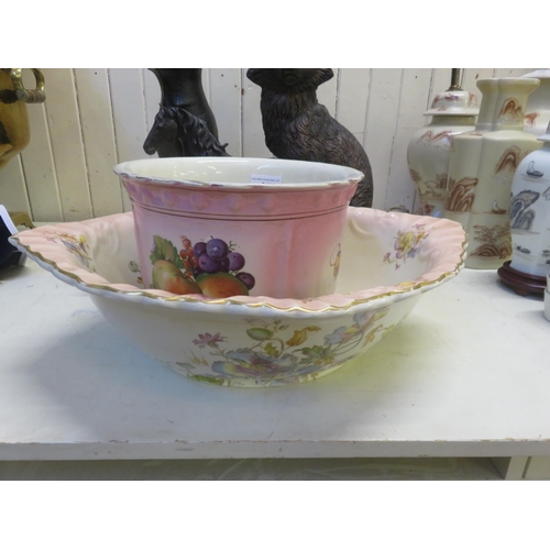 34 - Floral Glazed Basin and Fruit Decorative Planter