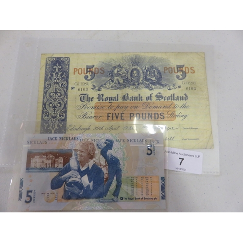 7 - Jack Nicklaus £5 note and 1956 RBS £5 note