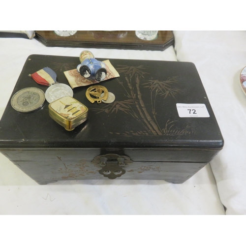 72 - Oriental Jewellery Box and Contents