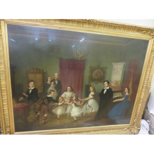 Large Framed Oil Painting "Alexander Pirie 2nd and Family", painted by Hans Julius Gruder, Dresden, circa 1860's