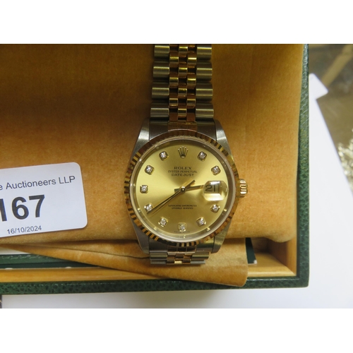 167 - Rolex Gents Oyster Perpetual Datejust Bracelet Watch, 16233 complete with Box and Paperwork