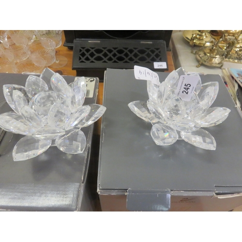 245 - Pair of Boxed Crystal Swarovski Floral Candle Holders