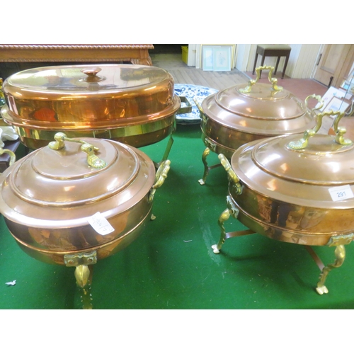 291 - Three Middle Eastern Copper two tier Chafing Dishes