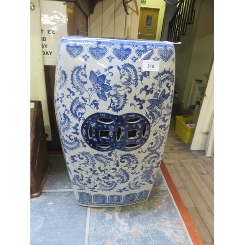 318 - Pair of Cubed Blue and White Oriental Garden Stools