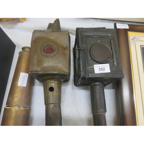 352 - Vintage Telescope and Two Carriage Lamps