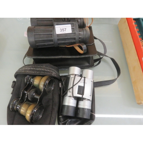 357 - Two pairs of Modern Binoculars and a pair of Opera Glasses