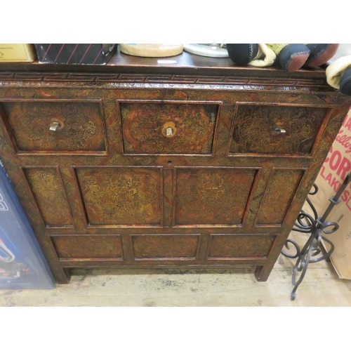 392 - Antique Hardwood Carved Spice Cabinet with double dragon design